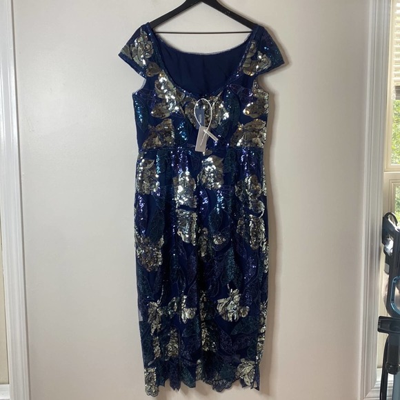 Marchesa Notte NWT Sequined Cocktail Dress Length Gown cutwork Midi 14 - Picture 7 of 15